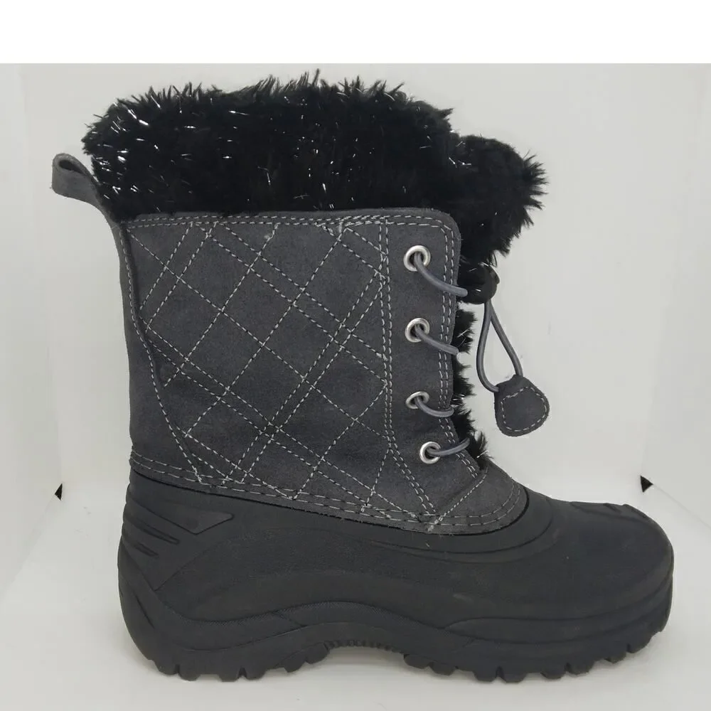 Totes Girls Pre-owned Black/Gray Waterproof Faux Fur Lined Winter Boots - sz. 4